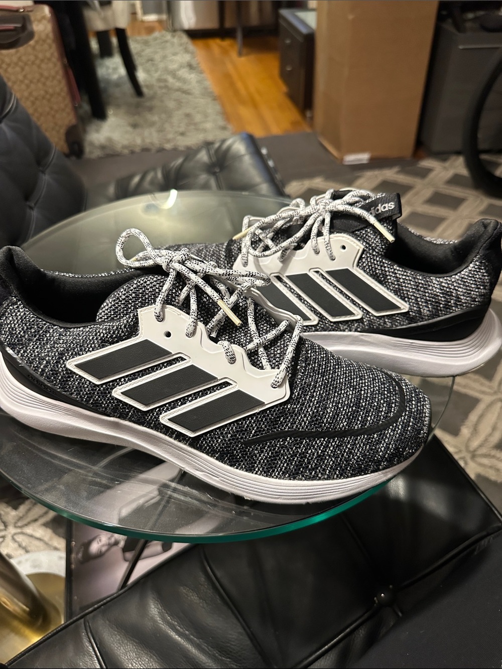adidas Black and White Knit Athletic Running Shoes